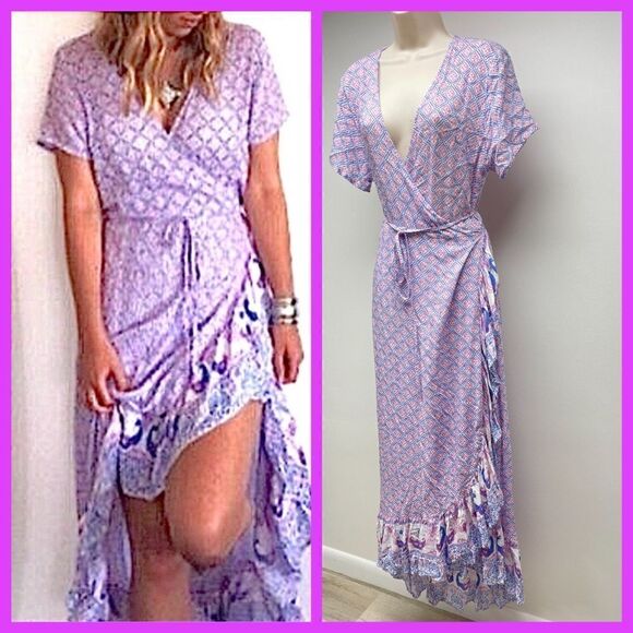 HOUSE OF SKYE BOHO ALOHA GYPSY RUFFLE WRAP DRESS - Picture 7 of 10